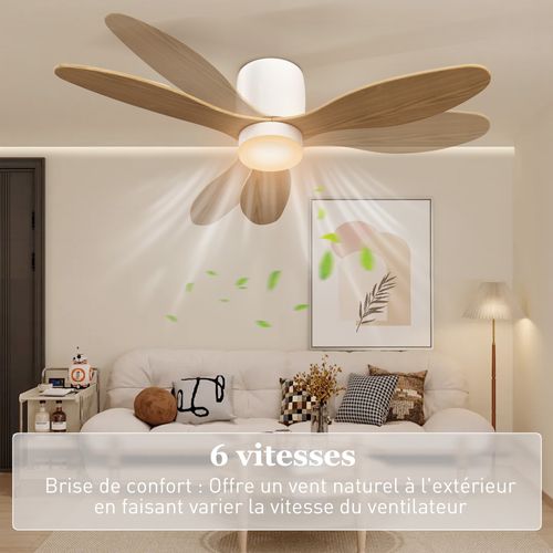 Ventilateur Plafond LED Réversible 50w Dia.115 Cm Effet Bois