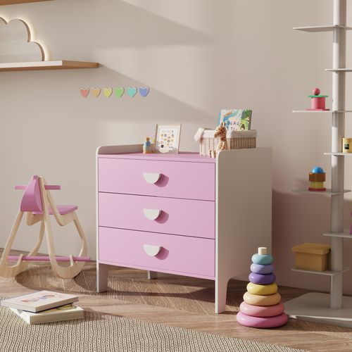 Commode 3 Tiroirs Pour Enfant Design Girly Bicolore Blanc Rose