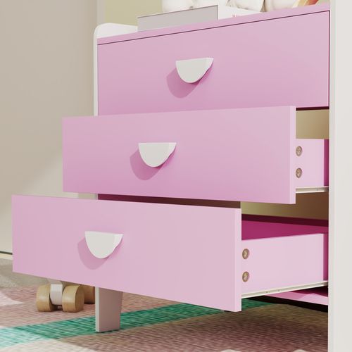 Commode 3 Tiroirs Pour Enfant Design Girly Bicolore Blanc Rose