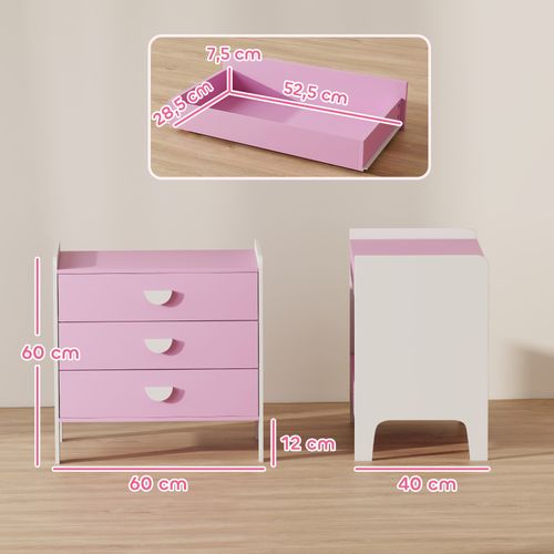 Commode 3 Tiroirs Pour Enfant Design Girly Bicolore Blanc Rose