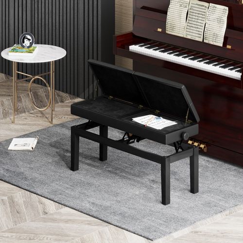 Banc Tabouret De Piano Réglable En Hauteur - Rangement - Noir