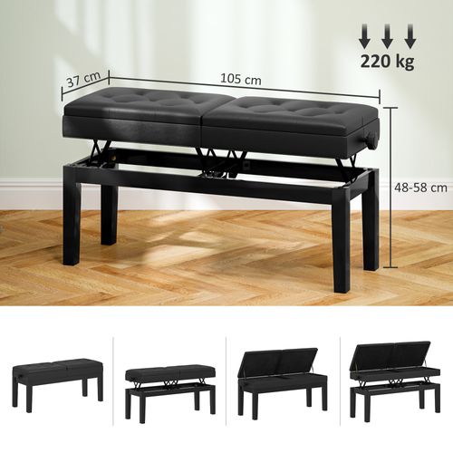 Banc Tabouret De Piano Réglable En Hauteur - Rangement - Noir