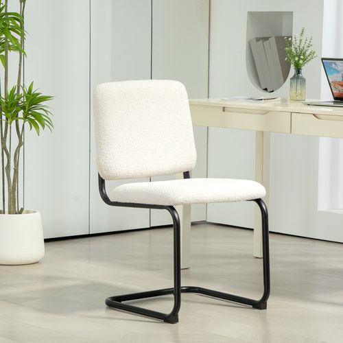 Chaise Design Cantilever Métal Noir Effet Laine Bouclée Blanc Crème