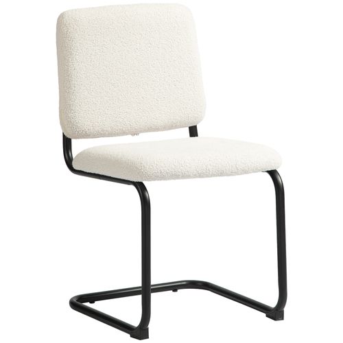 Chaise Design Cantilever Métal Noir Effet Laine Bouclée Blanc Crème