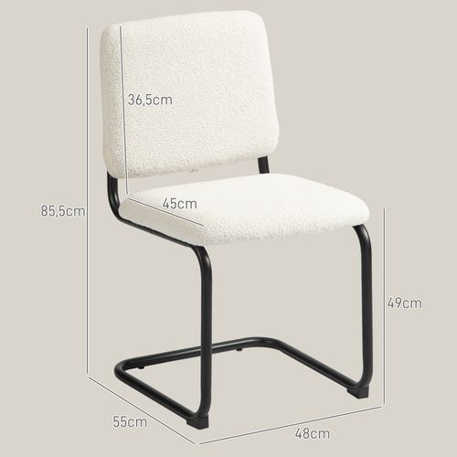 Chaise Design Cantilever Métal Noir Effet Laine Bouclée Blanc Crème