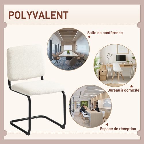 Chaise Design Cantilever Métal Noir Effet Laine Bouclée Blanc Crème