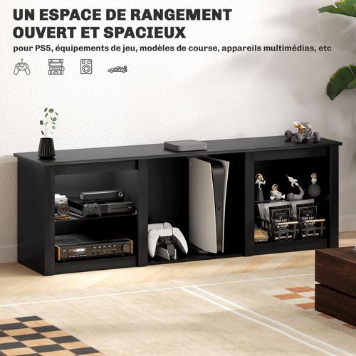 Meuble TV Design Contemporain LED - 2 Étagères Verre, Niche - Noir