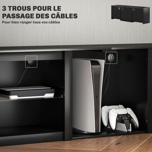 Meuble TV Design Contemporain LED - 2 Étagères Verre, Niche - Noir