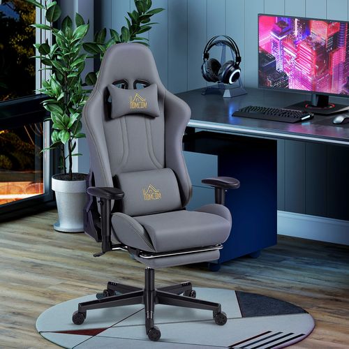 Chaise De Bureau Gaming Ergonomique Réglable Inclinable Avec Coussins Gris