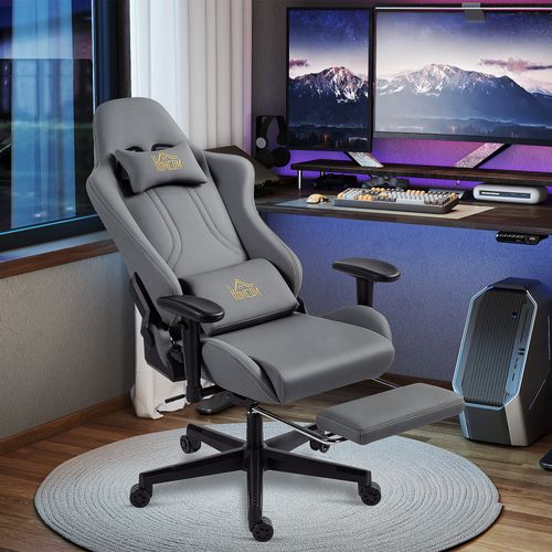 Chaise De Bureau Gaming Ergonomique Réglable Inclinable Avec Coussins Gris