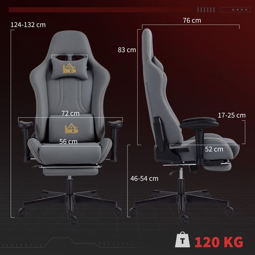 Chaise De Bureau Gaming Ergonomique Réglable Inclinable Avec Coussins Gris