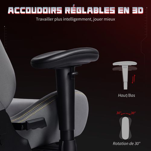 Chaise De Bureau Gaming Ergonomique Réglable Inclinable Avec Coussins Gris