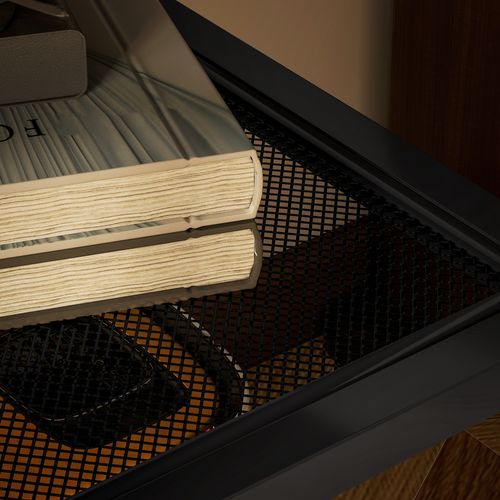 Bureau Informatique Style Industriel Multi-rangement Métal Noir Effet Bois Vieilli