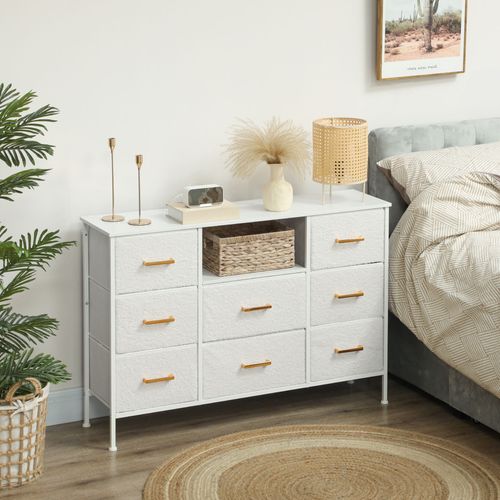 Commode Design Effet Bouclette 8 Tiroirs Non Tissés Niche Doré Blanc