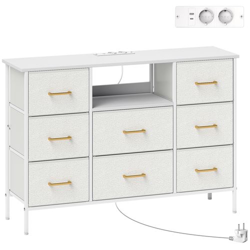 Commode Design Effet Bouclette 8 Tiroirs Non Tissés Niche Doré Blanc