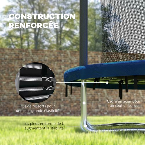 Trampoline De Jardin Enfant Complet D. 183 Cm Acier Bleu