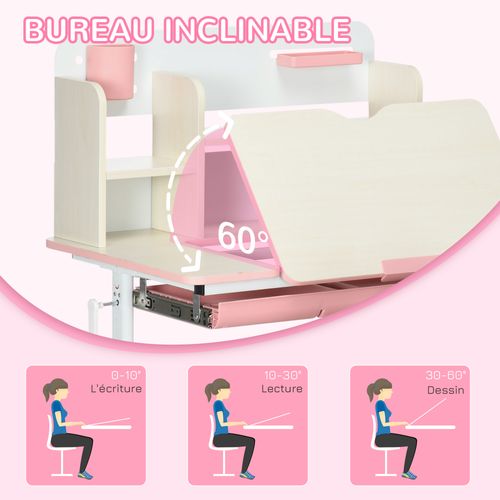 Ensemble Bureau Chaise Enfant Réglable Nombreux Rangements