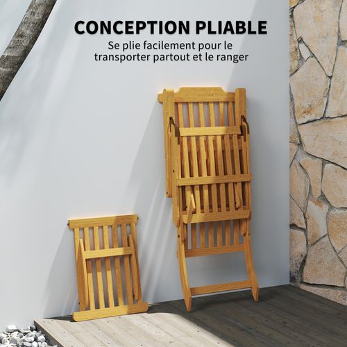 Chaise Longue Pliable En Bois D'acacia Matelas Repose-pieds Inclus