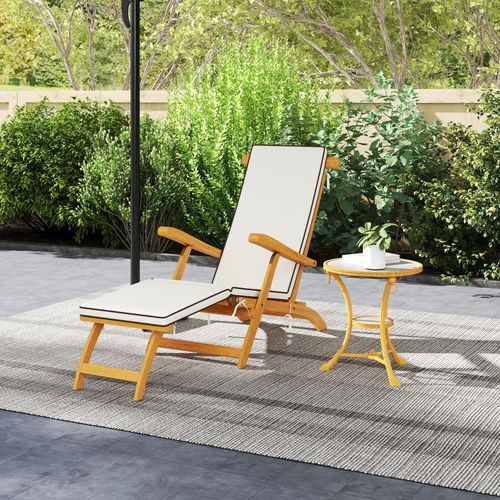 Chaise Longue Pliable En Bois D'acacia Matelas Repose-pieds Inclus