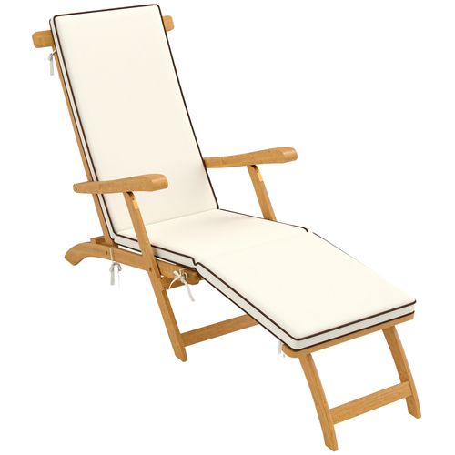 Chaise Longue Pliable En Bois D'acacia Matelas Repose-pieds Inclus