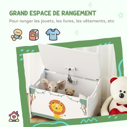 Coffre à Jouets Dim. 60l X 37l X 39h Cm Vérin Pneumatique Vert