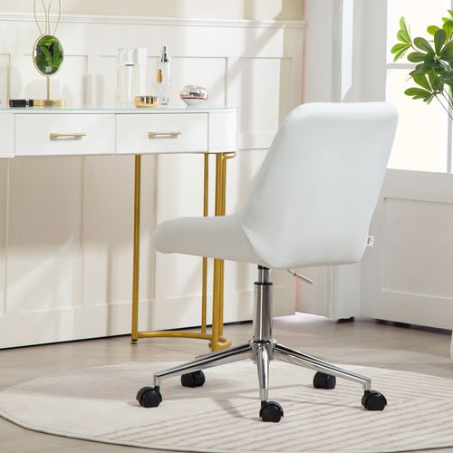 Chaise De Bureau Design Dossier à Surpiqûres Verticales Acier Chromé Blanc
