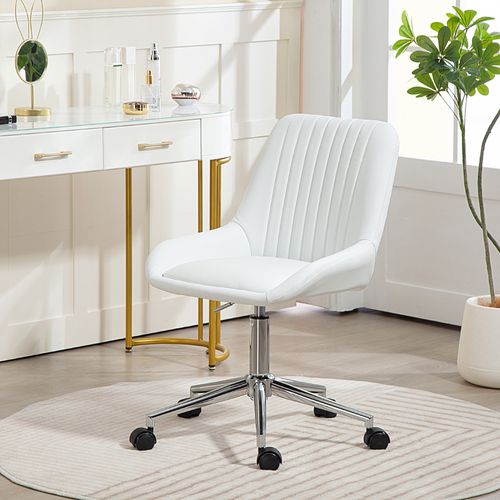 Chaise De Bureau Design Dossier à Surpiqûres Verticales Acier Chromé Blanc