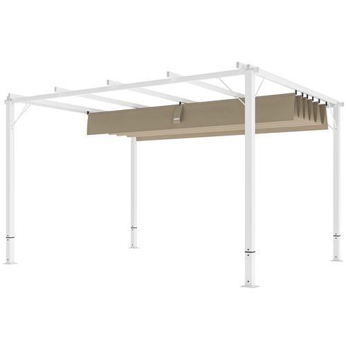 Pergola Coulissante Rétractable 3 X 4 M Alu Blanc Toile Kaki