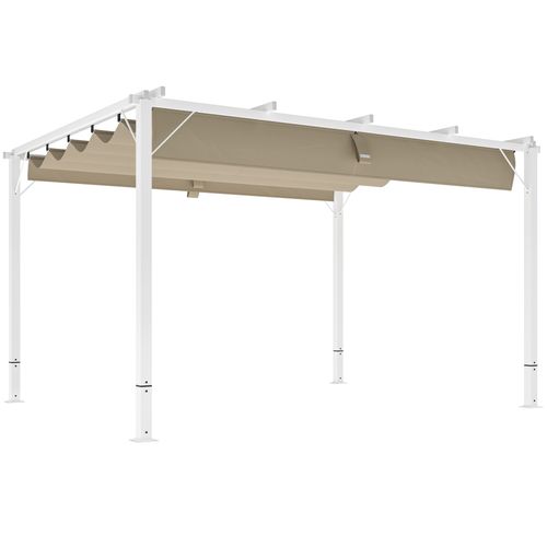 Pergola Coulissante Rétractable 3 X 4 M Alu Blanc Toile Kaki