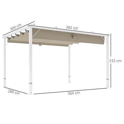 Pergola Coulissante Rétractable 3 X 4 M Alu Blanc Toile Kaki