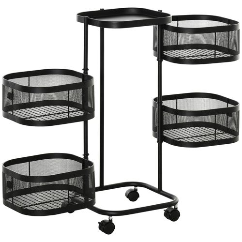 Resserre De Cuisine 4 Paniers Rotatifs Sur Roues En Métal H.77cm