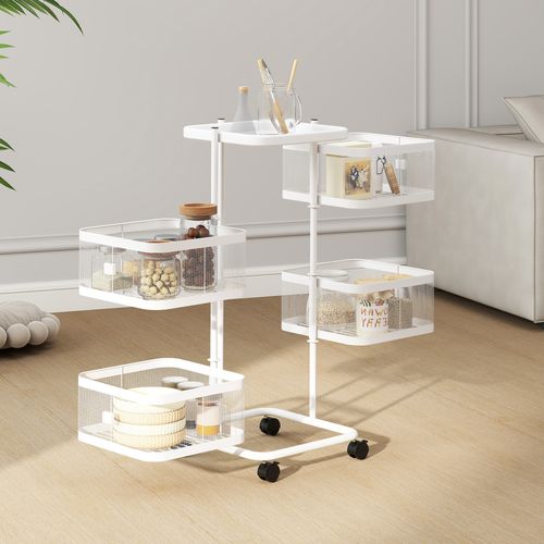 Resserre De Cuisine 4 Paniers Rotatifs Sur Roues En Métal H.77cm