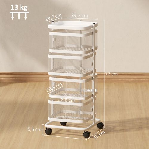 Resserre De Cuisine 4 Paniers Rotatifs Sur Roues En Métal H.77cm