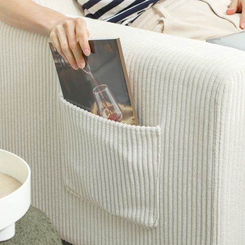 Canapé 3 Places Velours Côtelé Style Nordique Beige Clair