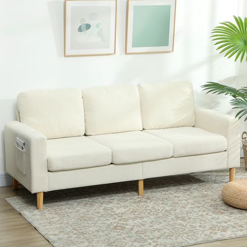 Canapé 3 Places Velours Côtelé Style Nordique Beige Clair