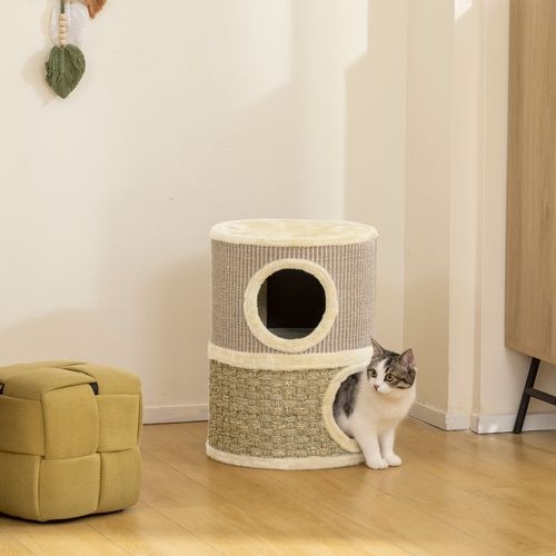 Tour à Griffer Pour Chat - 2 Niches, Plateforme - Sisal Corde D'algues Beige