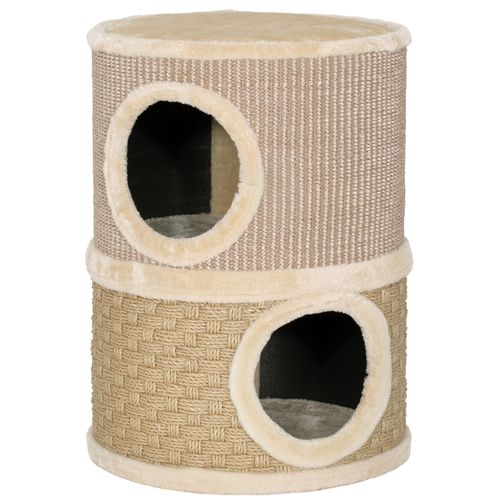 Tour à Griffer Pour Chat - 2 Niches, Plateforme - Sisal Corde D'algues Beige