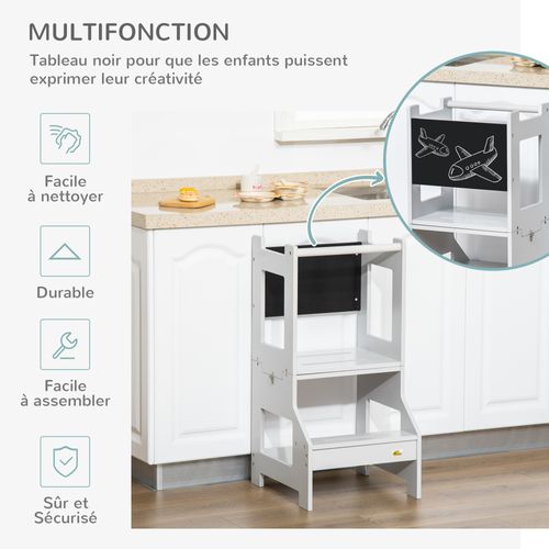 Tour D'apprentissage Tableau à Craie Tabouret Bureau 3 En 1