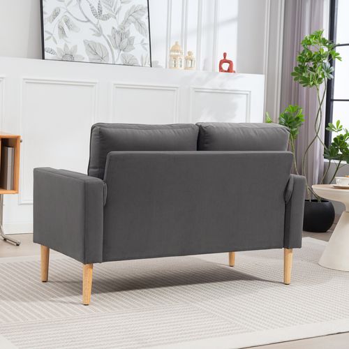 Canapé Scandinave 2 Places Piètement Bois Clair Tissu Coussins