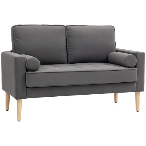 Canapé Scandinave 2 Places Piètement Bois Clair Tissu Coussins