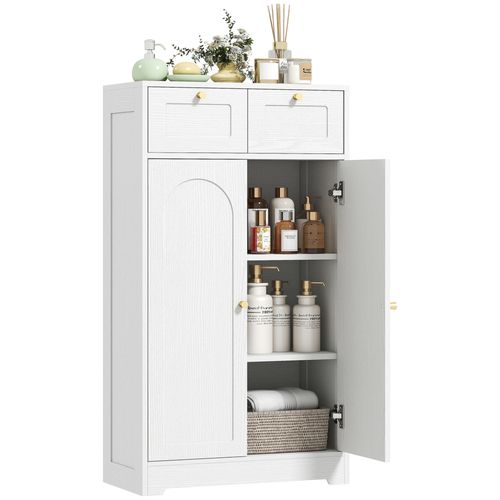 Meuble Bas Salle De Bain - 2 Tiroirs, 2 Portes, 2 Étagères, 2 Tiroirs - 60 X 30 X 108 Cm - Mdf Blanc