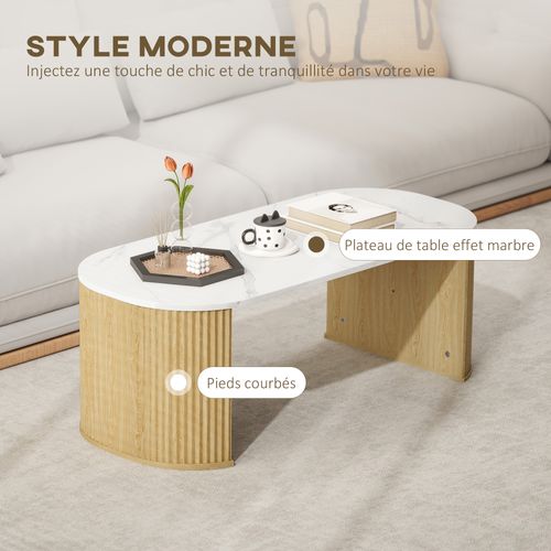 Table Basse Design Ovale Effet Marbre Blanc