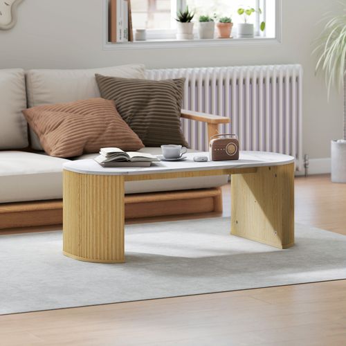 Table Basse Design Ovale Effet Marbre Blanc