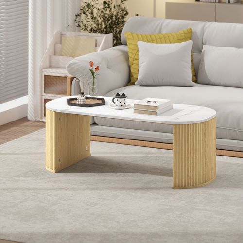Table Basse Design Ovale Effet Marbre Blanc