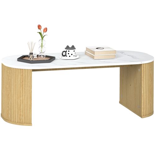 Table Basse Design Ovale Effet Marbre Blanc