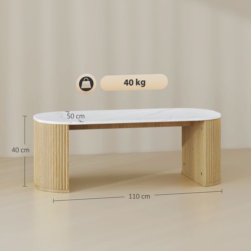Table Basse Design Ovale Effet Marbre Blanc