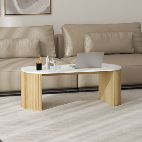 Table Basse Design Ovale Effet Marbre Blanc