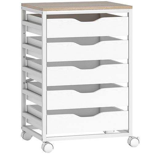 Caisson Mobile De Bureau 5 Tiroirs Dim. 50 X 40 X 74,5 Cm Blanc Effet Bois Clair