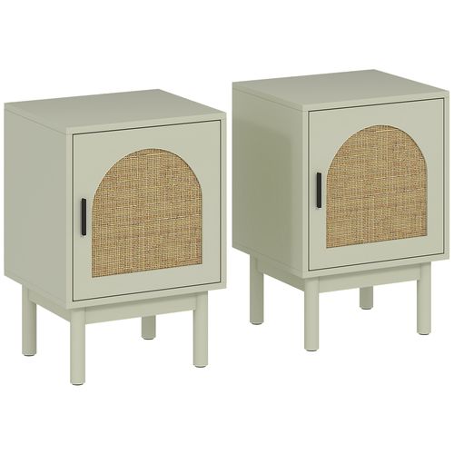 Lot De 2 Chevets Style Bohème Façade Porte Arquée Rotin Bois Vert D'eau