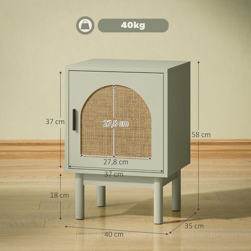 Lot De 2 Chevets Style Bohème Façade Porte Arquée Rotin Bois Vert D'eau